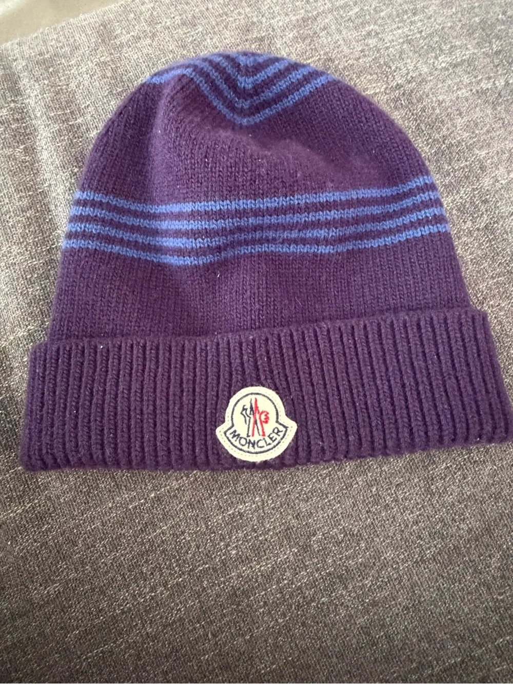Moncler Striped Knit Beanie Deep Purple (with blue horizontal stripes)